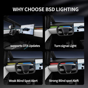 saunyoto BSD lighting with turn signal light, weak blind spot alert, strong blind spot aleft functions and support OTA Updates.