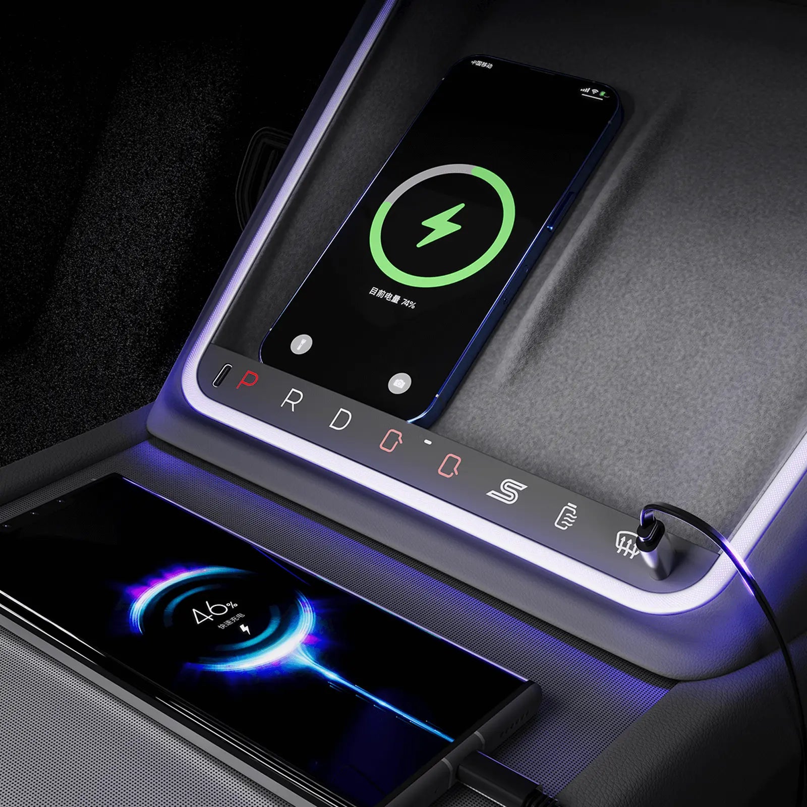 Tesla Model 3 Highland Center Console Wireless Charger – Dual Type‑C Ports, Shortcut Buttons & Ambient LED - Saunyoto