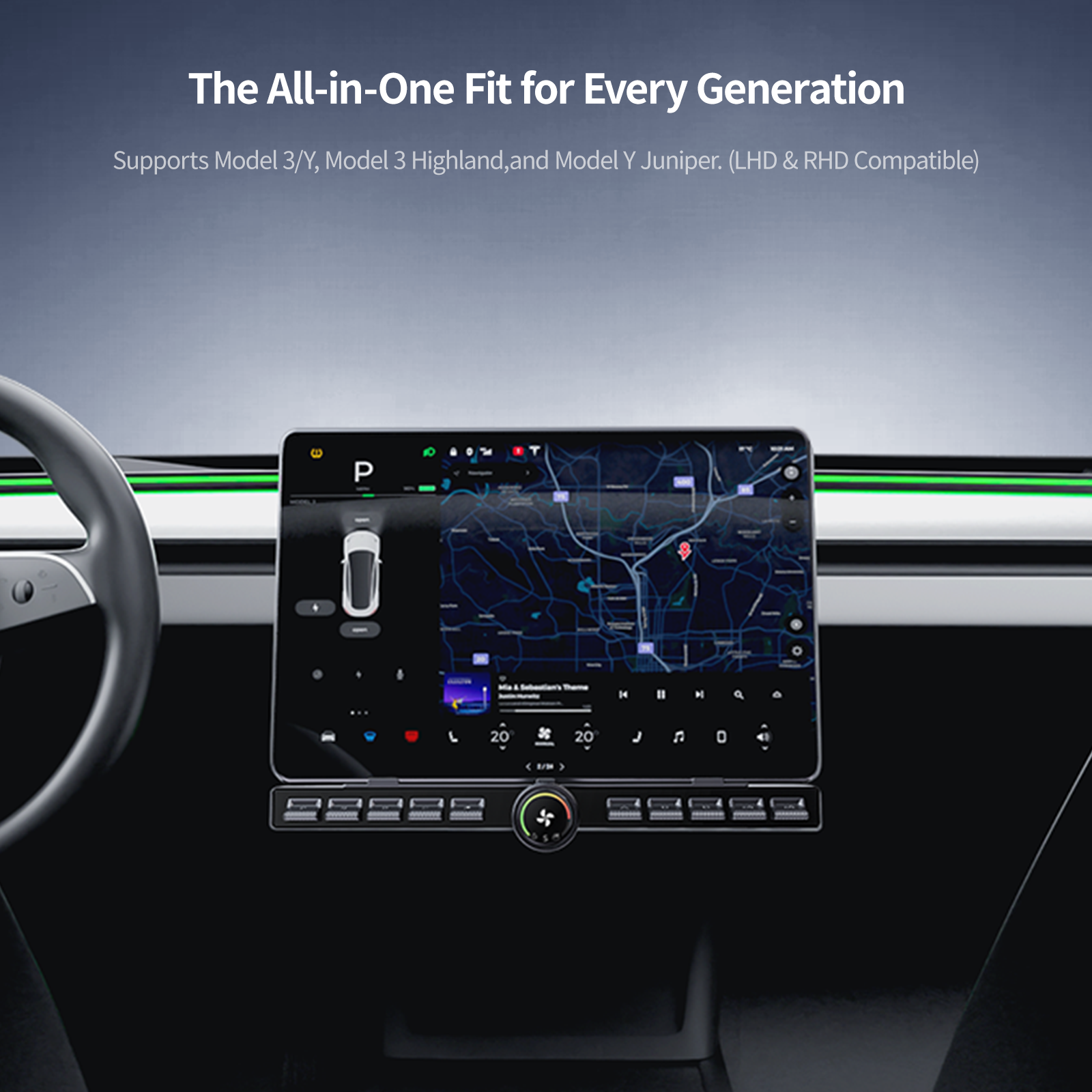 Saunyoto Customizable Physical Buttons for Tesla Model 3 & Y - 10 Programmable Shortcut Keys & LCD Smart Dial, Fully Customizable Control Bar for Model 3 Highland & Model Y Juniper (LHD/RHD)