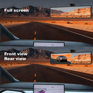 saunyoto cybertruck mirror can help you see the front view an rear view with full screen.