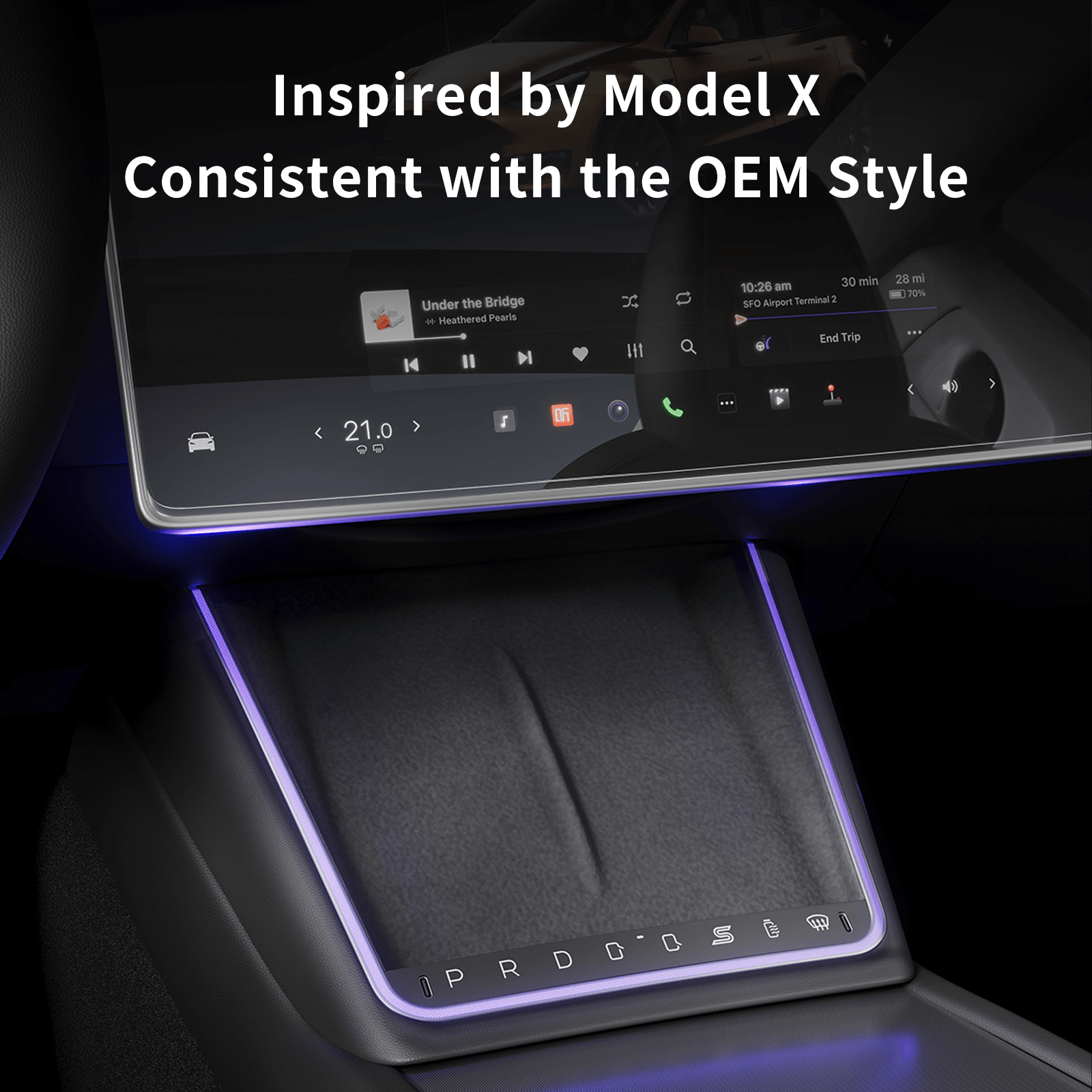 Tesla Model 3 Highland Center Console Wireless Charger – Dual Type‑C Ports, Shortcut Buttons & Ambient LED - Saunyoto