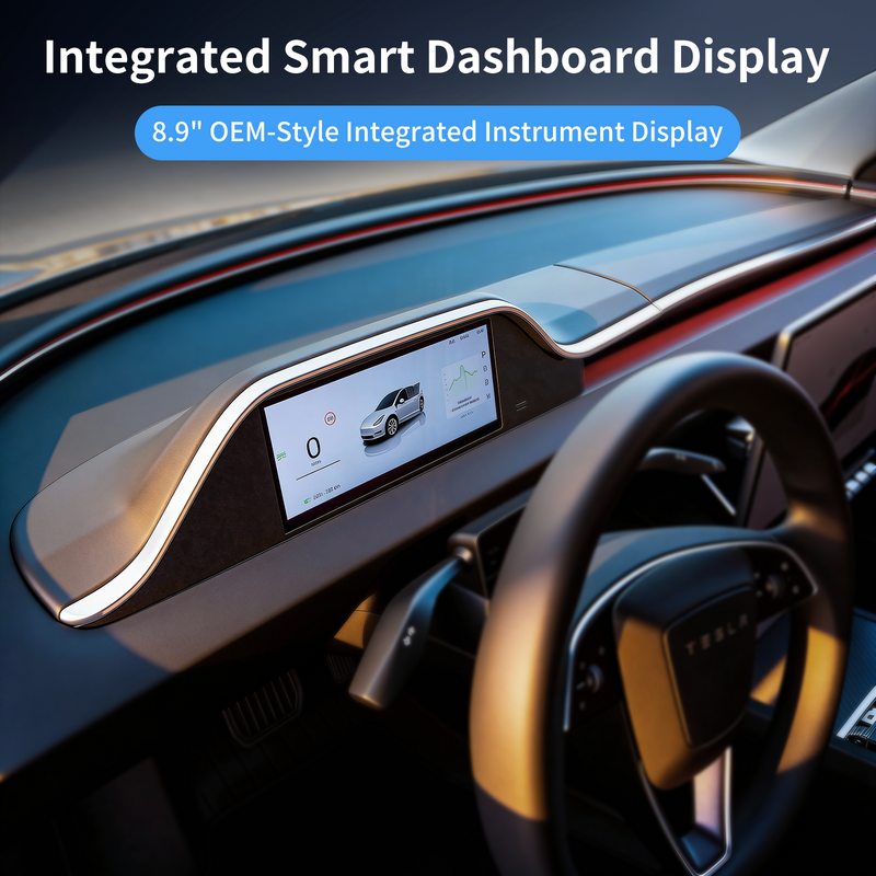 T9 Pro 8.9" Integrated Dashboard Display for Tesla Model 3 Highland & Model Y Juniper , Wireless CarPlay/Android Auto, Ambient LED, OTA- Saunyoto